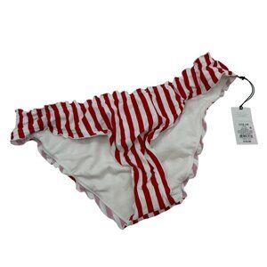 Shade & Shore Red & White Vertical Stripe Cheeky Ruffle Bikini Bottoms Large